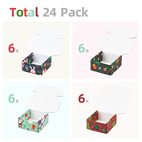 soxuding Small Christmas Gift Boxes With Lids, 24 Pack 4x4x2 Inch Christmas Shipping Boxes, Recyclable Cardboard Corrugated Mailer Gift Boxes For Small Business (Xmas Mix Pattern Of 24 Pcs) by soxuding - Image 4