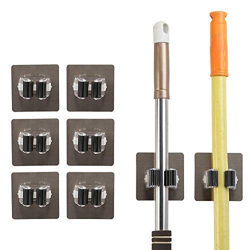 Eopzo (LABEL Wall Mounted Mop & Broom Hanger Holder Organiser, for Kitchen, Bathroom Garage and Garden, Silver (Pack of 2)-image-8