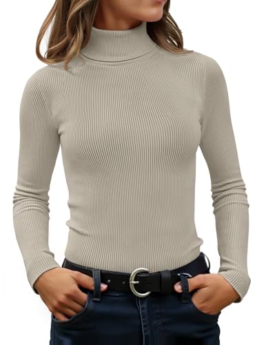 Image of ZESICA Women's Turtleneck Long Sleeve Shirts 2026 Spring Trendy Tops Slim Fitted Ribbed Knit Basic Casual Sweater