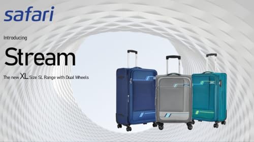 Image of Safari Stream Soft-Sided Polyester 5 Years Warranty 8 Wheel Luggage Set of 3 Trolley Bags (59+71+81 Cm) (Blue)
