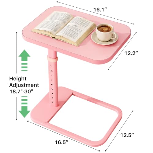 Image of Kitstorack Upgraded TV Tray Table with Panel Lock, 90 Flip-Over Design & Adjustable Height, Sofa Arm Side Table for Eating, Laptop, Couch, Bed, or Small Spaces, Pink