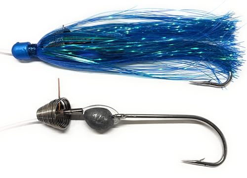 Trolling Pro Ballyhoo Rig with Mylar Skirt. 7/0 Hook 130lb Mono (Blue)