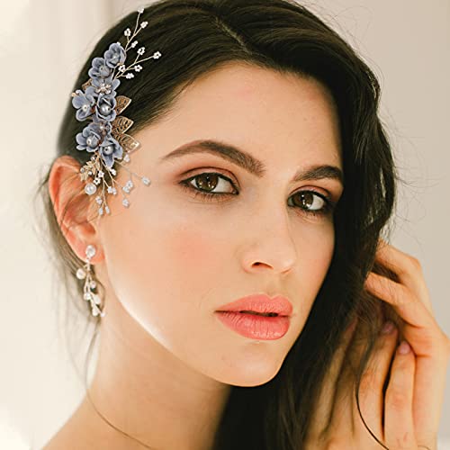 Bowin Wedding Hair Comb Pearl Crystal Bride Hair Accessories Hair Side Comb Clips Rose Gold Flower Rhinestone Head Pieces For Bridesmaid Women And Girls, Set Of 4 (Grey) #TOP6