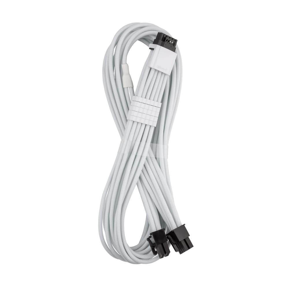 CableMod C-Series Pro ModFlex Sleeved 12V-2x6 12VHPWR StealthSense PCIe Cable for Corsair Type 4 / Type 3 (White, 16-pin to Dual 8-pin, 60cm)