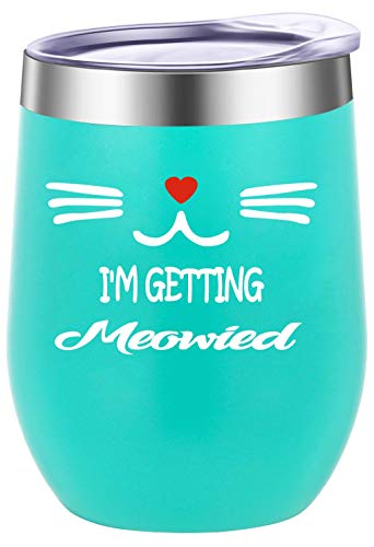 Pufuny Im Getting Meowied Funny Wine GlassUnique Wedding Gift Idea for FianceeBrideBridal Shower GiftsEngagement PartyChristmas Gifts for Women 12 oz Mint Green