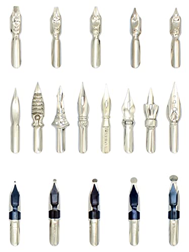 Gullor A Bunch of Nibs for Comic Dip Pen, Assorted Calligraphy Dip Pen Nibs, Various Sizes and Shapes, 18 Nibs in Box