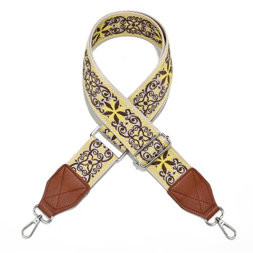 Image of LEMEDE Purse Strap,2 inch Leather End Shoulder Strap Adjustable Replacement,Retro Jacquard Multi-pattern Crossbody Bag Straps