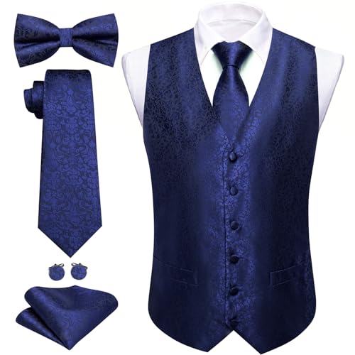 Image of Barry.Wang Men's Suit Vest Tie Bowtie Set Formal Silk Paisley Waistcoat Hanky Cufflinks Lapel Pin Set Wedding Party 7PCS