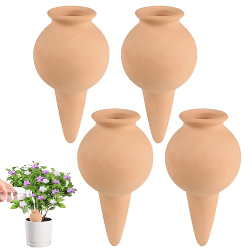 EXLECO 4pcs Tonkegel Bewässerung 100ml, Bewässerungskugeln Ton Pflanzenbewässerung Gießkegel für Selbstbewässerung, Wasserspender Pflanzen Urlaub Bewässerungssystem für Balkon Topfpflanzen Blumentopf