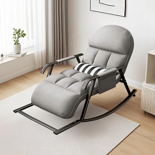 T-ZBDZ Mecedora, Silla Mecedora Lactancia con Respaldo y Reposapiés Ajustable en 5 Posiciones, Sillon Balancin para Dormitorio, Salon, Balcón, Estructura de Metal, Gris