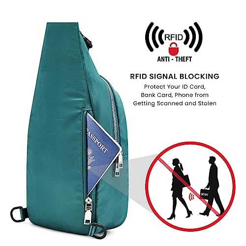G4Free Sling Bag RFID Blocking Crossbody Sling Backpack Small Shoulder Chest Bag Daypack with Earphone Hole Men Women Hiking Travel(Teal) — view 2
