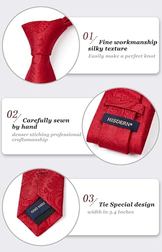 Image of HISDERN Ties for Men Paisley Floral Mens Ties and Pocket Square Cufflinks Set Classic Business Necktie Handkerchief