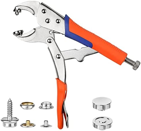 Sopnom Heavy Duty Snap Fastener Tool Adjustable Snap Button Kit Tool Vice-Grip Tool, Includes 10 Sets 15mm Snaps for Boat Cover, Replacing Metal Snaps, Repairing Boat Covers, Canvas, Sewing, Tarps
