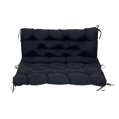 Waterproof Garden Bench Cushions with Backrest 8cm Thick Replacement Cushions for 2 or 3 Seater Hollywood Swing Outdoor Use Black 150x100cm