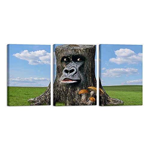 Tableau singe souche pour salon chaleureux déco murale triptyque ZORE_FINE5