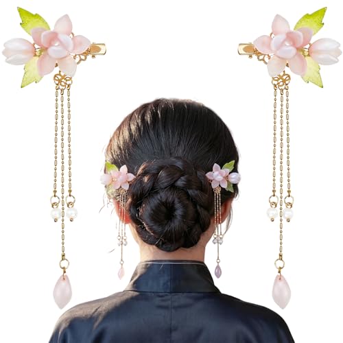 Pinzas Tradicionales Hanfu Chinas Rosas 2 Piezas miniatura 1