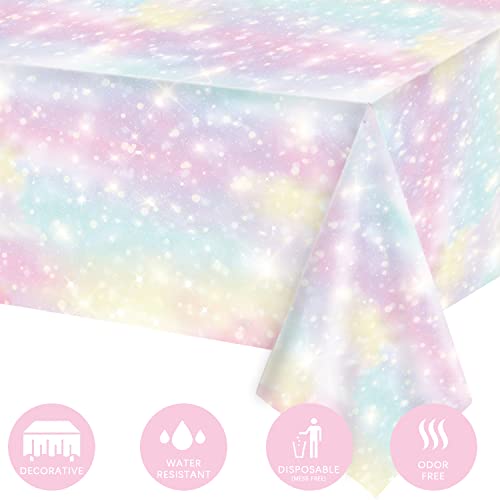 Oigco 3 Pcs Rainbow Tablecloths Pastel Rainbow Birthday Party Decorations Plastic Table Cover For Baby Shower Carnival Themed Rainbow Birthday Party Supplies, 54 X 108 Inches #TOP4