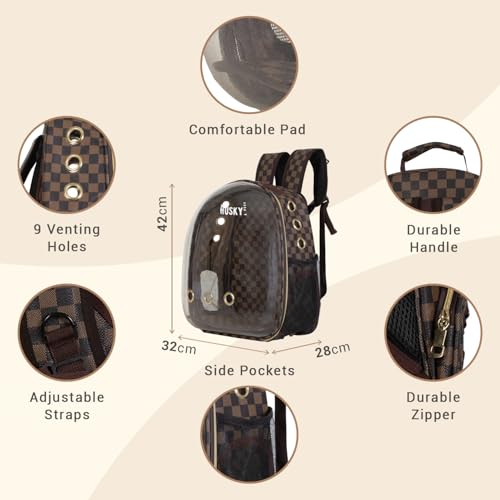 Image of Husky & Purr Cat Bag Carrier Backpack | Dog Carrying Bag | Airline Approved Cat Bag | Transparent Pet Bag for Travel | Pet Bags for Dogs, Cats, Kittens or Puppies | Anti-Scratch Pet Travel Bag