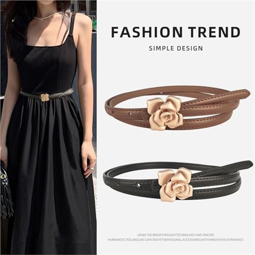 Women's Leather Thin Belt Women's Flower Waist Slim Belt2