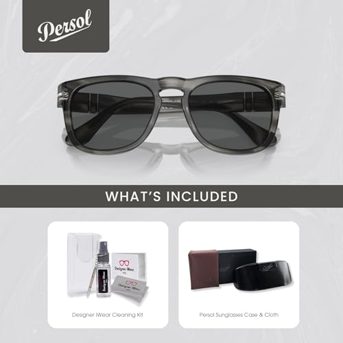 Persol Elio PO3333S Square Sunglasses for Men for Women +BUNDLE with ACCESSORY EYEWEAR KIT2