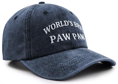 Image of World's Best Paw Paw Papa Uncle Hat for Grandpa Dad Men, Funny Adjustable Cotton Embroidered Grandfather Father Baseball Cap