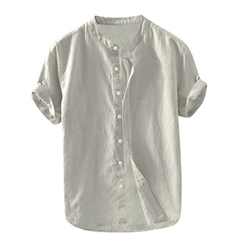 T-shirt homme col rond gris respirant et bouton rétro stylé en taille L