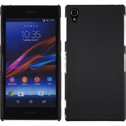 PhoneNatic Funda Rígida Compatible con Sony Xperia Z1   Goma Negro   Cover Cubierta + Protector de Pantalla