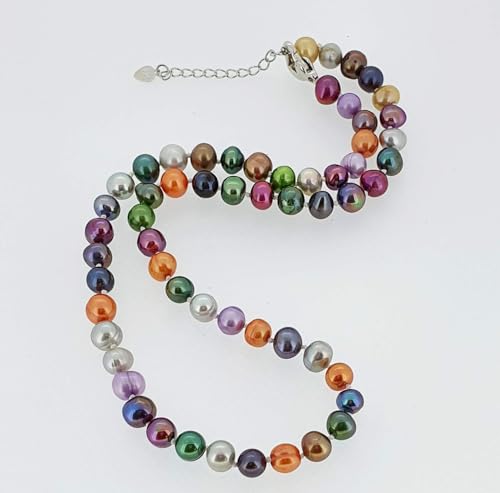 Women's Pearl Necklace 8-9mm Multicolor Freshwater Cultured Pearl Necklace for Women, Real Pearl Necklace Length 17In + 2In extender3