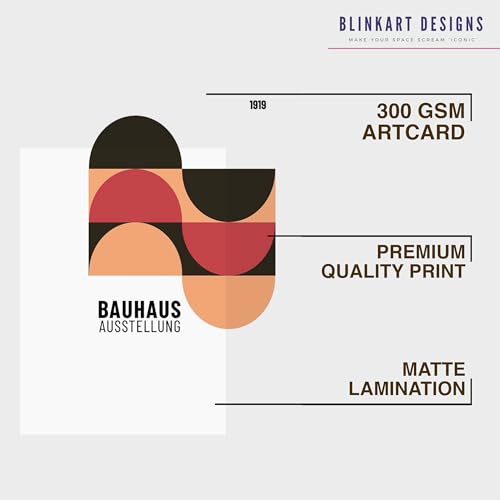 Image of BLINKART Vintage Bauhaus Retro Geometric Aesthetic Poster Gallery | Colorful Wrap Framed For Home Office Studio Living Room Modern Art Studio Decoration Abstract Shapes | (d76) | 13x10 Inch