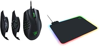 Razer Naga Trinity Gaming Mouse: 16,000 DPI Optical Sensor - Chroma RGB Lighting - Interchangeable Side Plate w/ 2, 7, 12 Button Configurations, Black & Firefly Hard V2 RGB Gaming Mousepad
