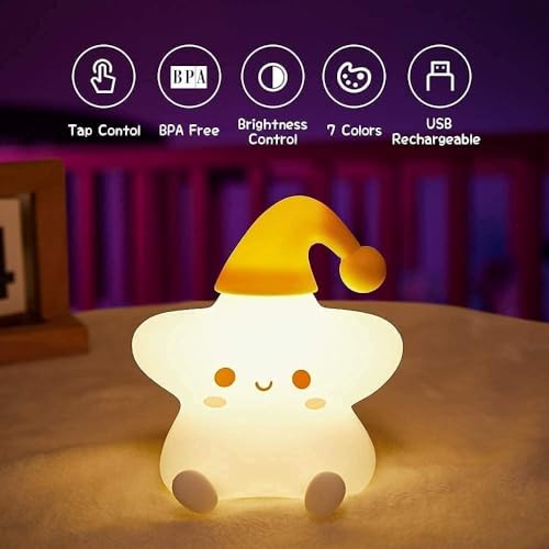 Image of Night Lamp For Bedroom, Cute Lamp, Kids, Birthday Gift, Valentine Gift Girlfriend, Rechargeable, Bpa-Free - Silicone Cloud (Star Fish Lampled, White)