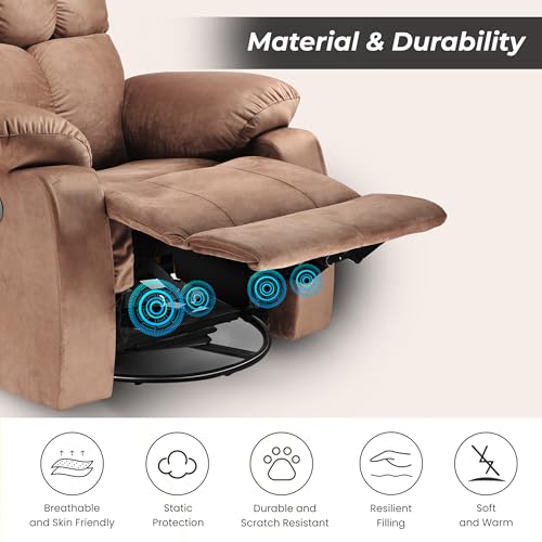 Image of Little NAP Helios Premium Soft Suede Fabric Manual Single Recliner | 360 Swivel & Rocking 1-Seater Lounge Chair | Relaxing Aaram Sofa for Living Bed Room, Bedroom & Home Office | Brown