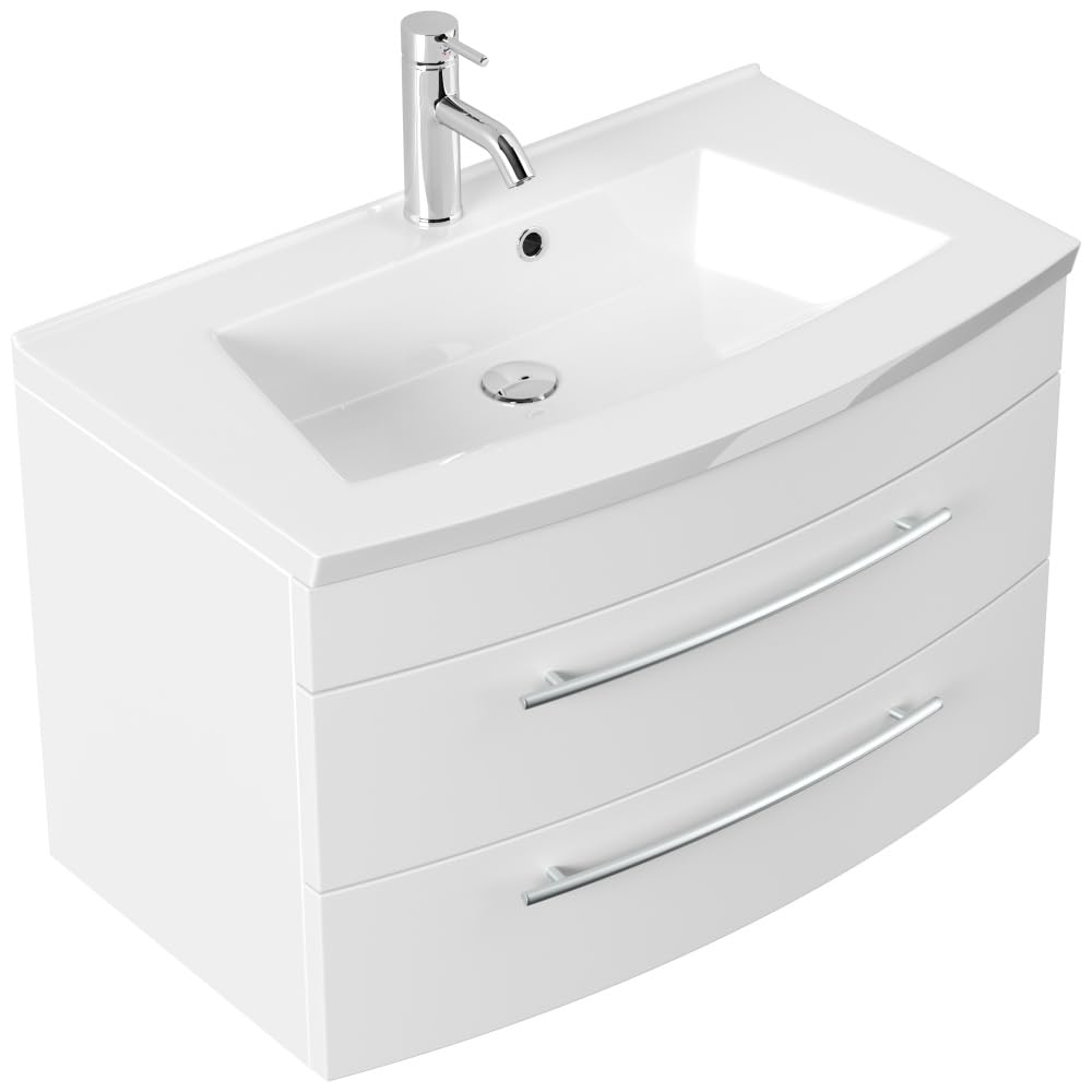 Badmöbel Bella 80 mit runder Front SoftClose lackiert weiss matt