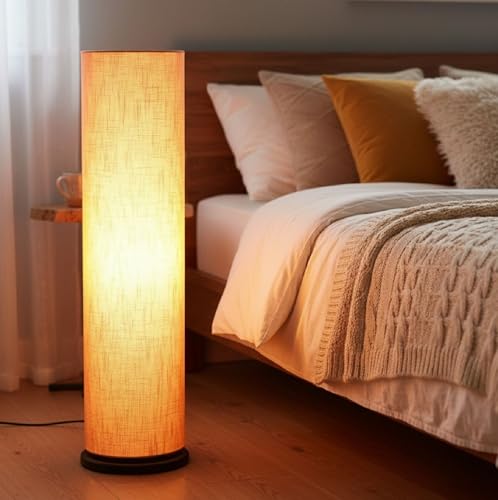 Image of Cylinder Shape Wooden Base, Corner Decorative Floor lamp, Bedroom, Living Room, Home Decor, Pack of 1 (Orange Texture)