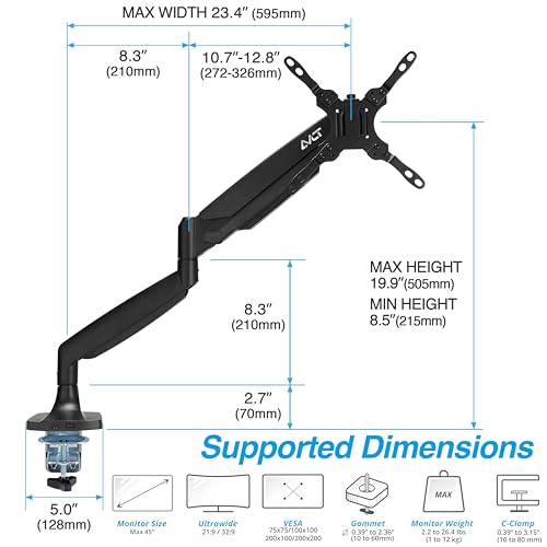 Image of AVLT Single 17 inch-45 inch Monitor Arm Desk Mount Premium - Black