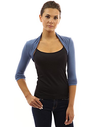 PattyBoutik Women Long Sleeve Bolero Shrug (Medium Blue Large) - Thumbnail 3