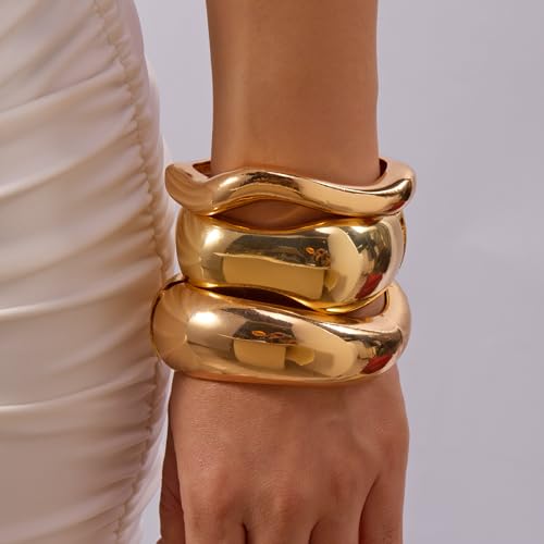 RINHOO Trendy Gold Chunky Bangle Bracelets for Women - Stackable Hinged Cuff Jewelry Sets (1-3pcs) - Image 2
