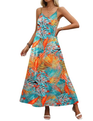 Image of Zeagoo Womens Summer Maxi Dress Spaghetti Strap Casual Printed Dress Boho Floral Beach Sundress,