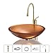 Boyuan Bathroom Vessel Sink Matte Orange Oval Countertop Sink with Brushed Gold Faucet Pop-up Drain Cold & Hot Water Hoses Modern Art Above Counter Glass Vessel Sinks