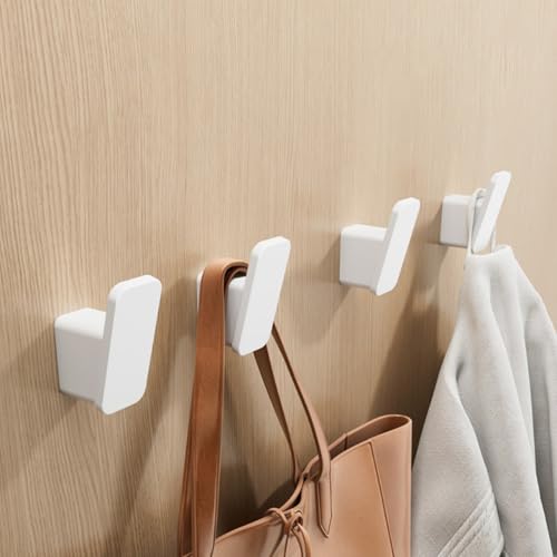 Juego de 4 ganchos de pared, diseño moderno de aluminio espacial, autoadhesivos o de montaje con tornillo, ganchos resistentes para entrada, ganchos de toalla de baño para organización del hogar