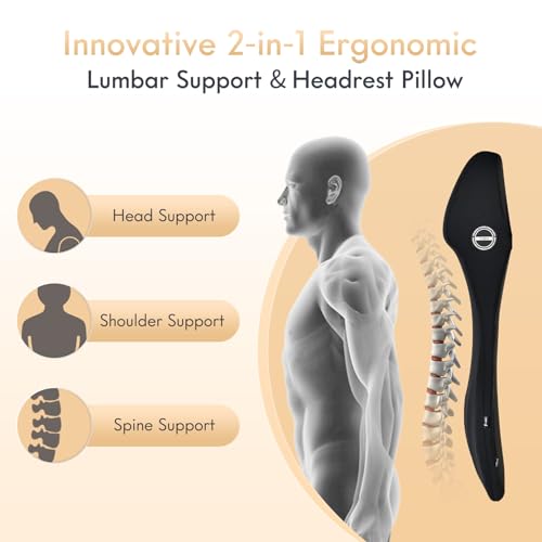 Image of FLORICH Lumbar Support with Car Headrest Pillow 2-in-1 Memory Foam Car Seat Headrest & Lumbar Cushion Ergonomic Back Support Pillow Seat Cushion for Car Seat Driving Neck Back Pain Relief, Black