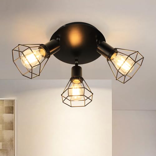 HiBay 3-Light LED Track Lighting, Black Geometric Cage