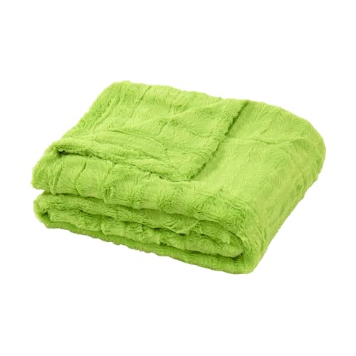 Home Soft Things Derby Double Sided Faux Fur Throw Blanket, Citron, 50'' x 60'', Super Soft Comfy Fluffy Plush Bed Couch Cover for All Year Round Accent Home Decoration