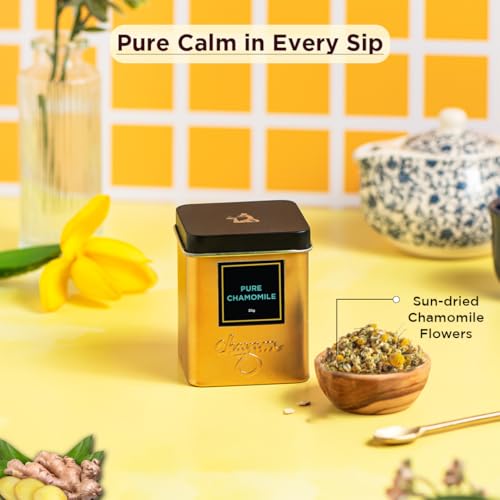 Image of Chayam Chamomile & Hibiscus Herbal Tea Combo | 2 x 30g Loose Leaf Teas in Premium Tins | Pure Chamomile for Sleep + Hibiscus for Skin & Heart | Caffeine-Free Natural Herbal Infusion