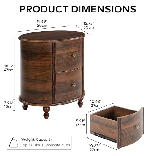 Image of Chogori Solid Wood End Table Set of 2 - Elegant Pine Side Tables with 2 Drawers, Compact & Versatile Nightstand for Living Room, Bedroom, or Small Spaces - Easy Assembly & Timeless Design(Walnut)