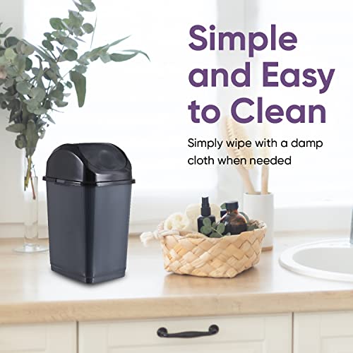 Image of Superio Swing Top Trash Can,Set of 3 Waste Bins for Home, Kitchen, Office, Bedroom, Bathroom, Ideal for Large or Small Spaces - White (Grey-18 qt+ 2 5 qt)