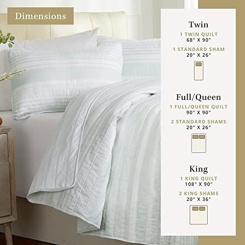 2 Piece Quilt Set With Sham | Soft & Breathable Bed Cover For Spring & Summer | All-Season Quilt | Multi Layer Coverlet | Lightweight Bedspread | Boho Stripes | Queens Collection (King, Air Blue) #TOP2