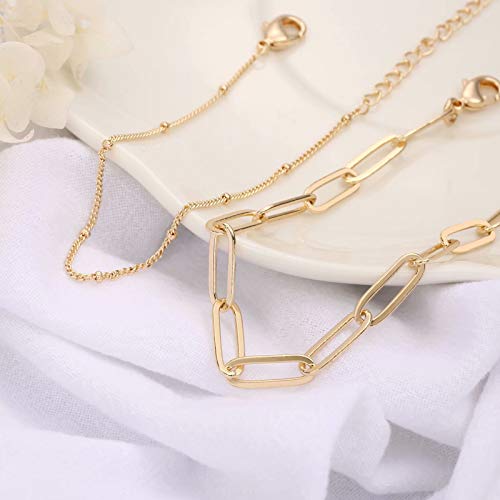 Iefwell Dainty Gold Bracelets For Women, 14K Gold Plated Oval Link Chain Handmade Cute Paperclip Link Chain Gold Bracelets For Women Girls Jewelry #TOP5