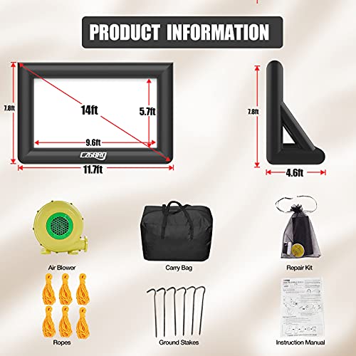 Inflatable Projector Screen - Outdoor Movie Screen Blow Up For Movie Parties Backyard Outside, Inflatable Screen With Air Blower And Carry Bag, Front And Rear Projection (14Ft With Blower) #TOP3