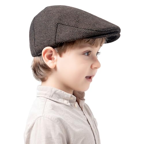 Jastore Boina infantil de lã de tweed para meninos e meninas, Café escuro, 2-4 Anos